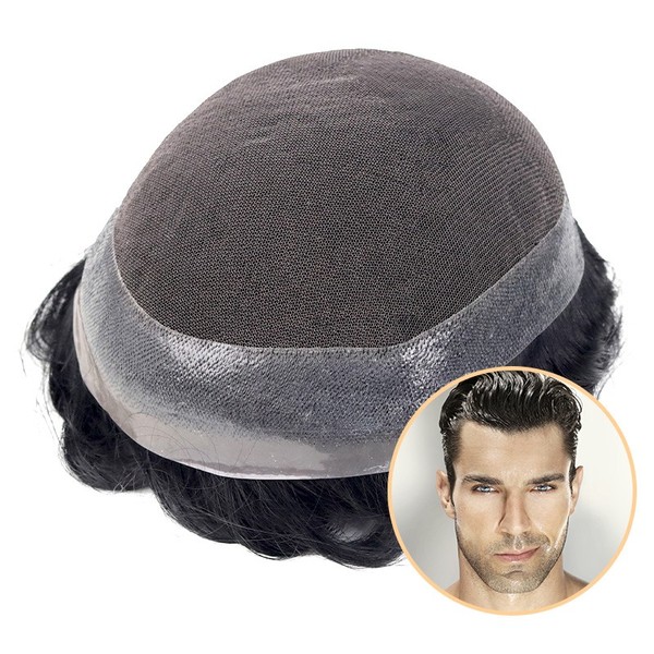 Crius | Men's Half Wig | French Lace in Center with Polyskin All Around | Must Have for Traveling