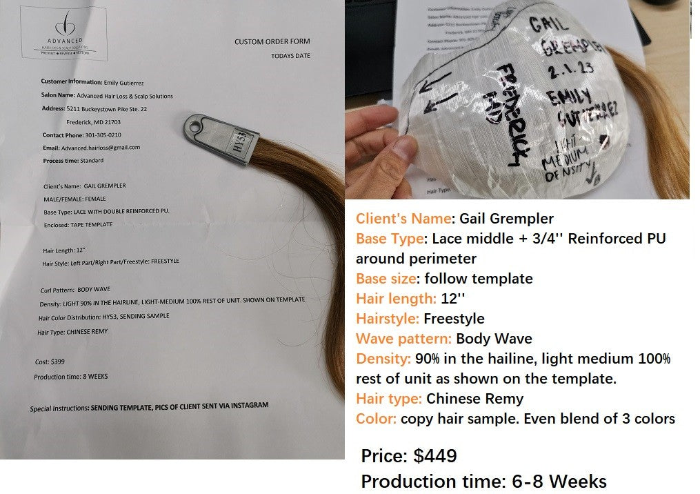 Wholesale Custom Made Hair System - Emily - Gail Grempler