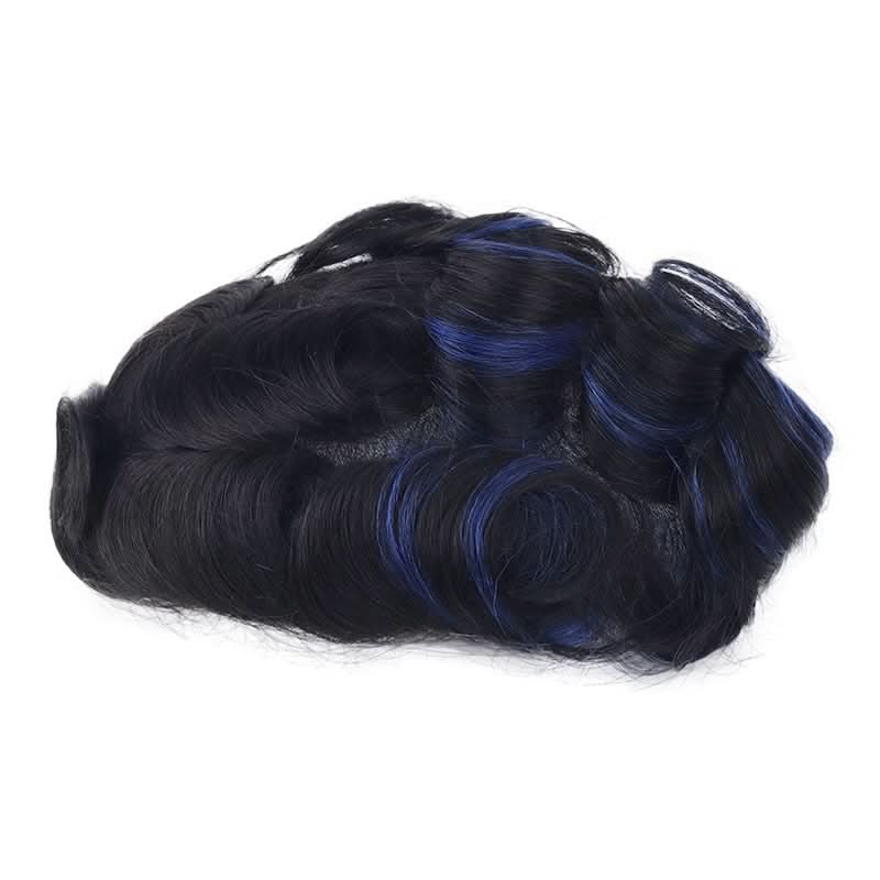 Zayn Blue Highlighted Hair System | Electric Blue Highlights on Black Hair