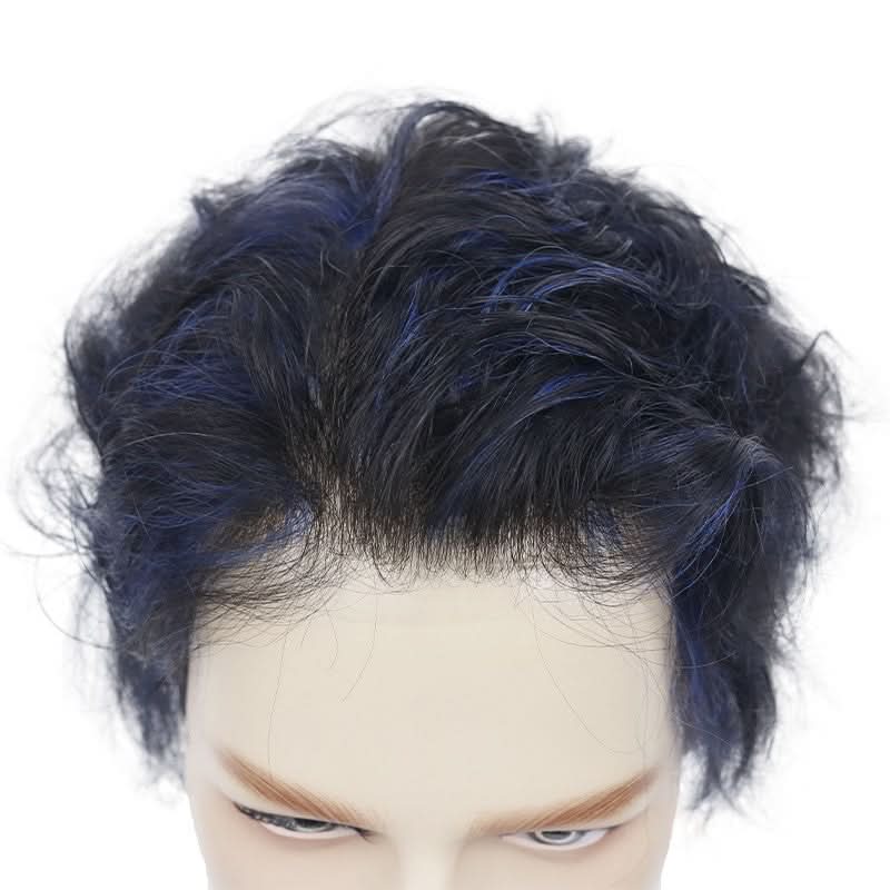 Zayn Blue Highlighted Hair System | Electric Blue Highlights on Black Hair