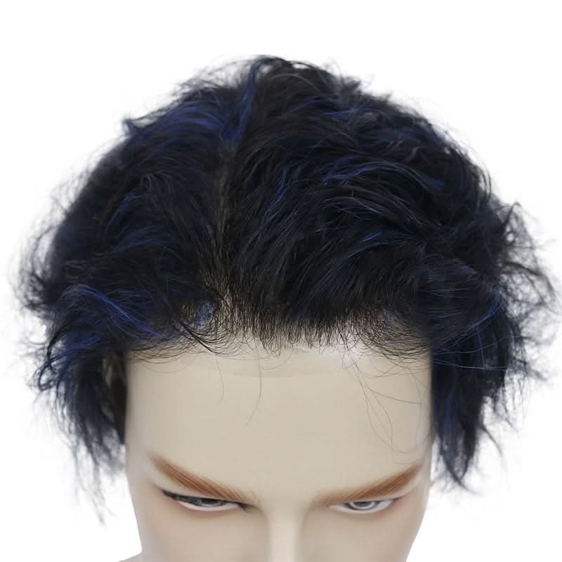 Zayn Blue Highlighted Hair System | Electric Blue Highlights on Black Hair