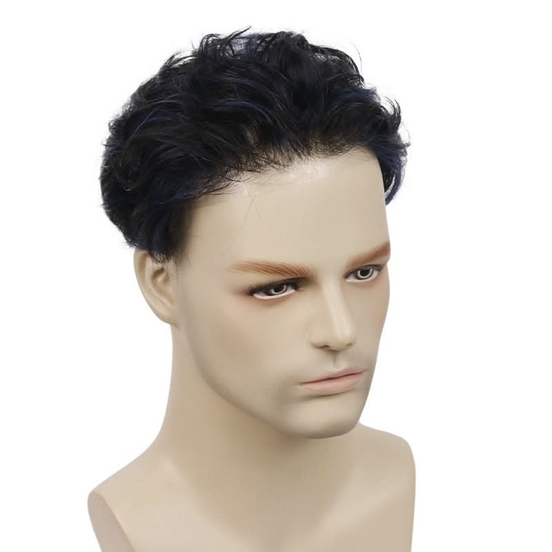 Zayn Blue Highlighted Hair System | Electric Blue Highlights on Black Hair