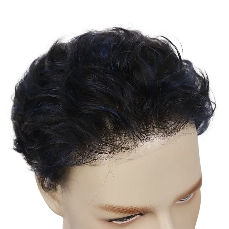 Zayn Blue Highlighted Hair System | Electric Blue Highlights on Black Hair