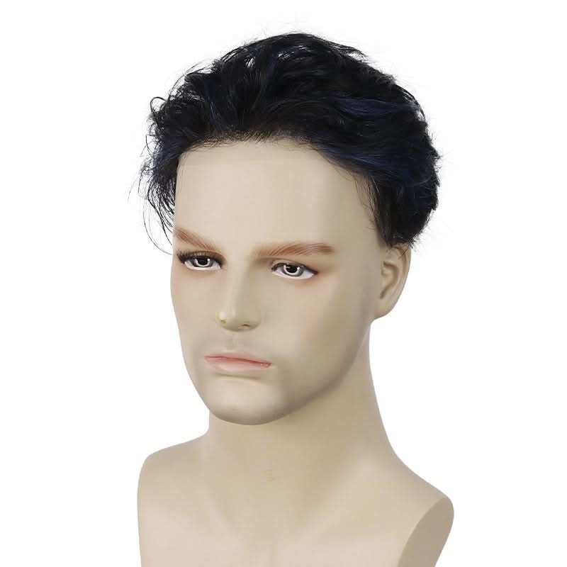 Zayn Blue Highlighted Hair System | Electric Blue Highlights on Black Hair