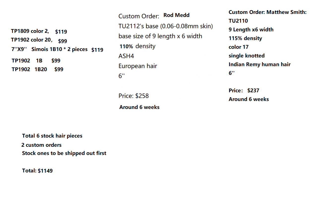 Custom Made Hair System Rod Medd plus stocks