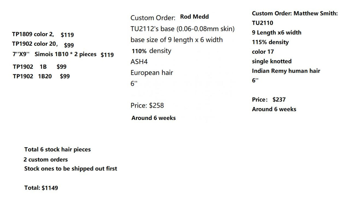 Custom Made Hair System Rod Medd plus stocks