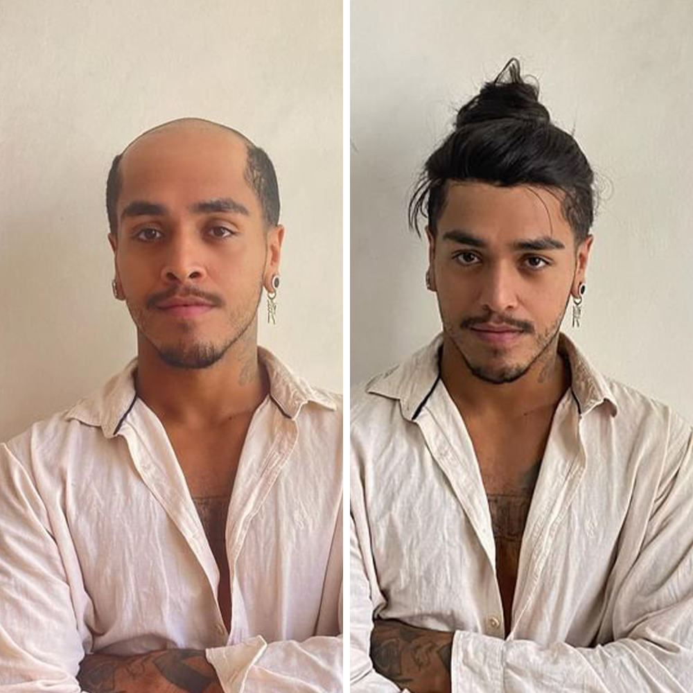 Noah 14'' Men's Long Hair Toupee in 1B Off Black | Men's Long Haircut Style