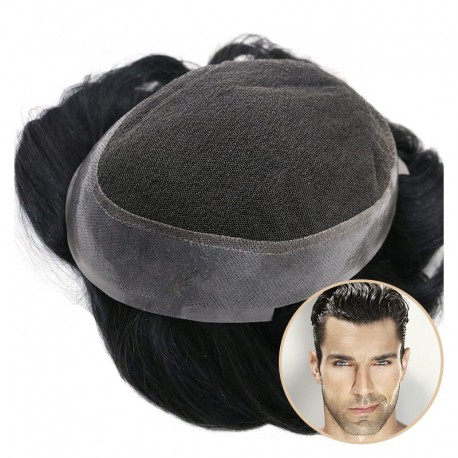 Crius Men's Half Wig | French Lace in Center with Polyskin All Around | Must Have for Traveling