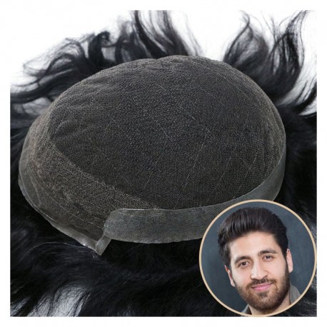 Atlas Men's Real Hair Toupee | Lace in Center with PU Around | Long and Thick Hairstyle for Men