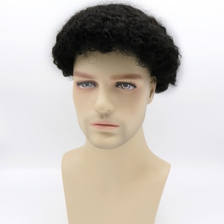 Owen Lace PU Afro Curly Hair Unit for Black Men in 10mm Rod Size Curl | Indian Human Hair Owen Lace PU Afro Curly Hair Unit for Black Men in 10mm Rod Size Curl | Indian Human Hair