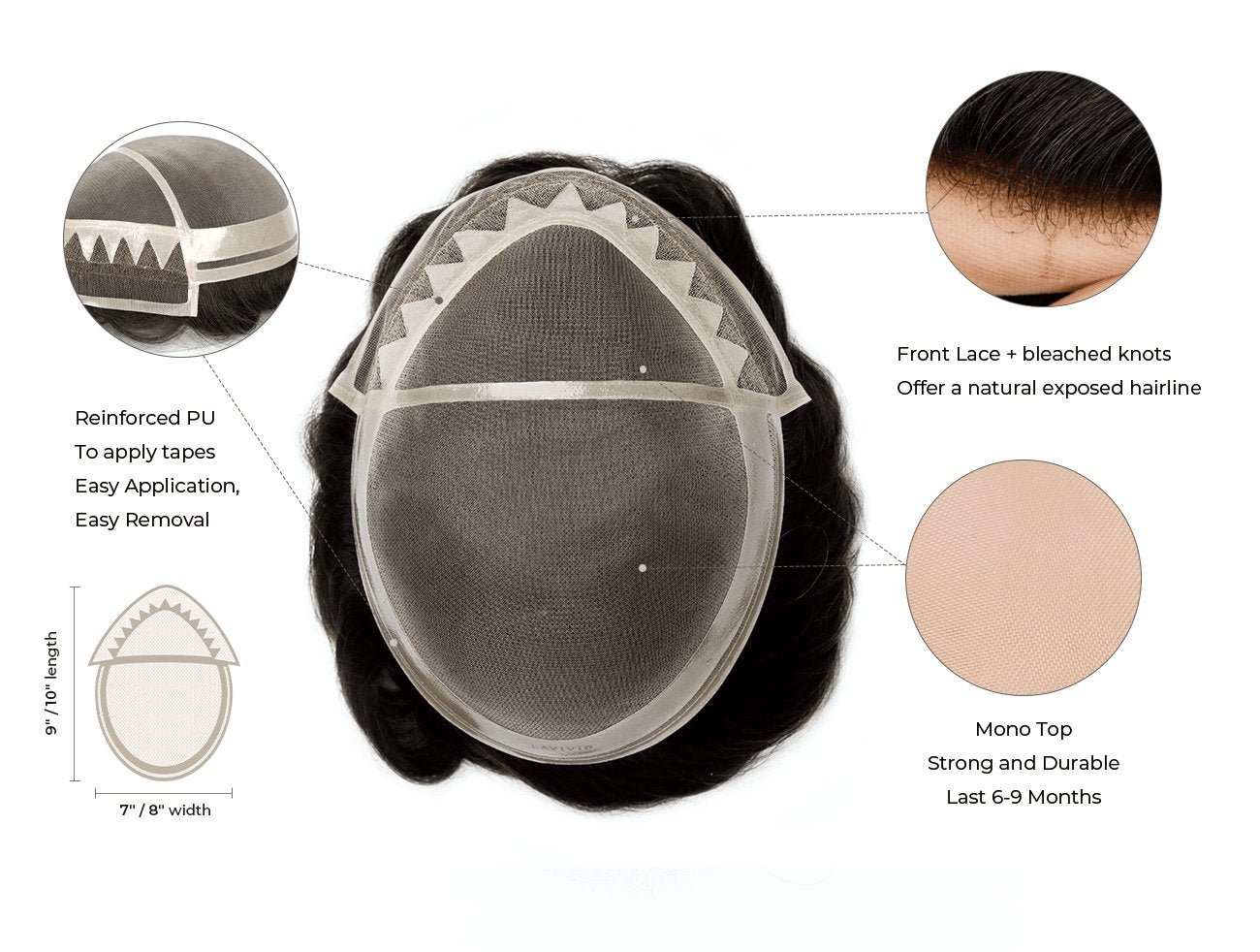 LaVivid Nicolas Hair System | Durable and Breathable Mono Base | 7’’x9’’ & 8’’x10’’ options | High Quality Hair