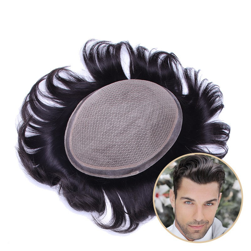 Poseidon Men's Receding Hairline Solution | Deluxe Silk Base with 1'' Thin Skin Around | Straight Hairstyle