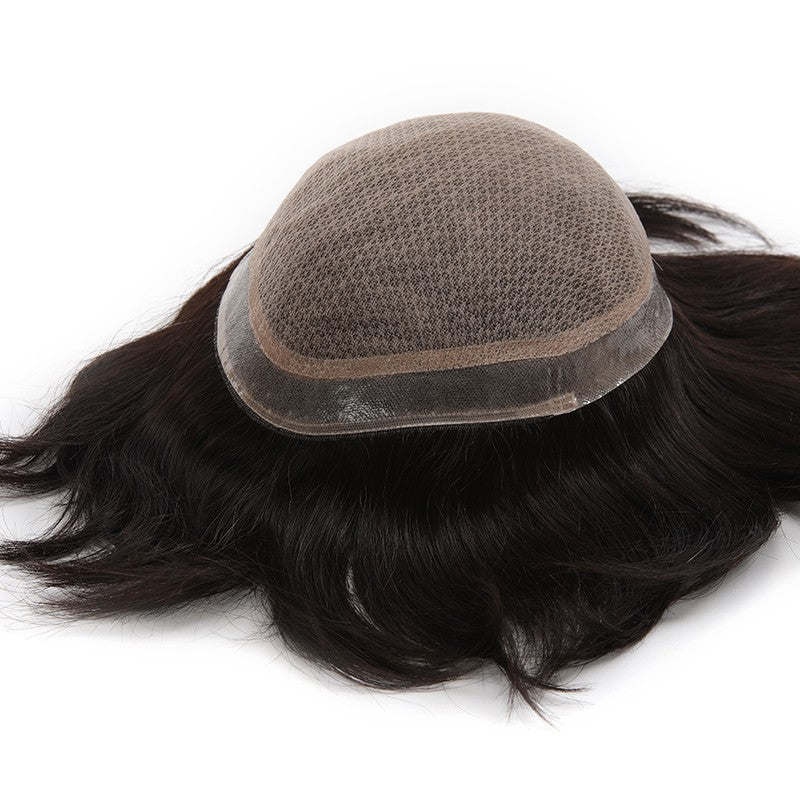 Poseidon Men's Receding Hairline Solution | Deluxe Silk Base with 1'' Thin Skin Around | Straight Hairstyle