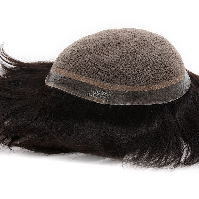 Poseidon Men's Receding Hairline Solution | Deluxe Silk Base with 1'' Thin Skin Around | Straight Hairstyle