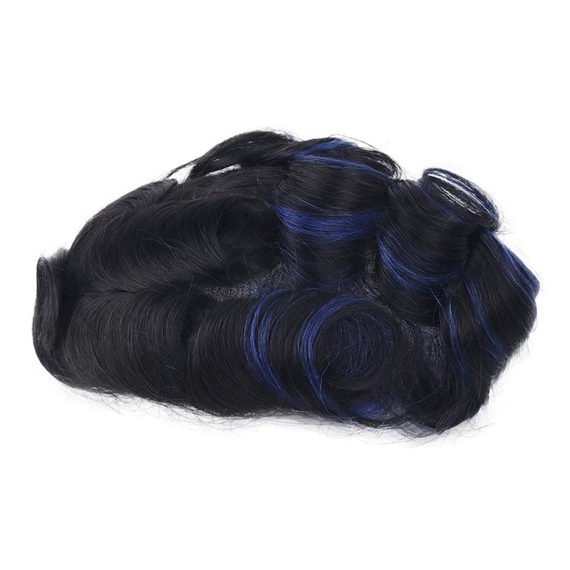 Zayn Blue Highlighted Hair System | Electric Blue Highlights on Black Hair