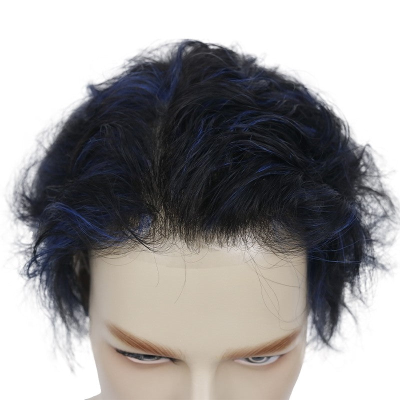 Zayn Blue Highlighted Hair System | Electric Blue Highlights on Black Hair
