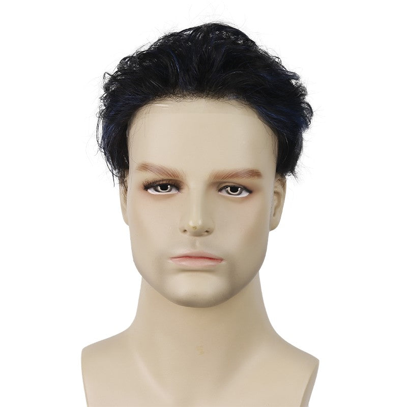Zayn Blue Highlighted Hair System | Electric Blue Highlights on Black Hair