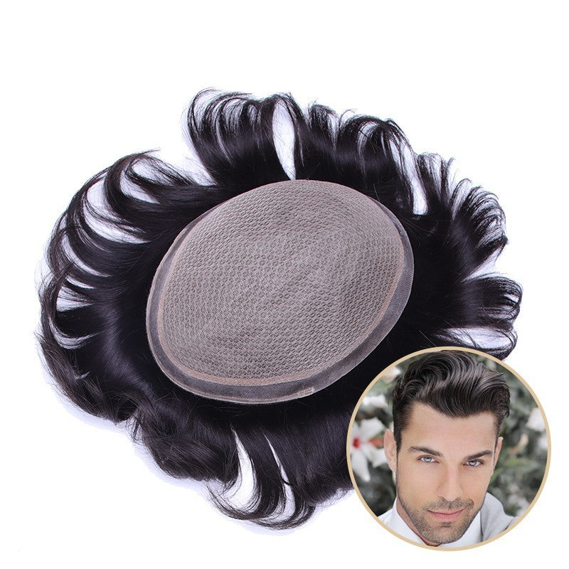POSEIDON MEN'S RECEDING HAIRLINE SOLUTION | DELUXE SILK BASE WITH 1'' THIN SKIN AROUND, Size: 6“x9" Color: NC