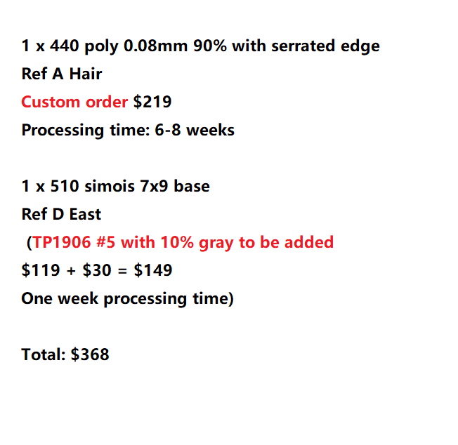 Custom Made Hair System - A Hair, D East