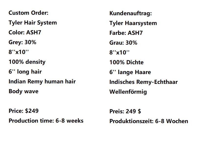 Custom Made Hair System - Ash7 with 30% grey