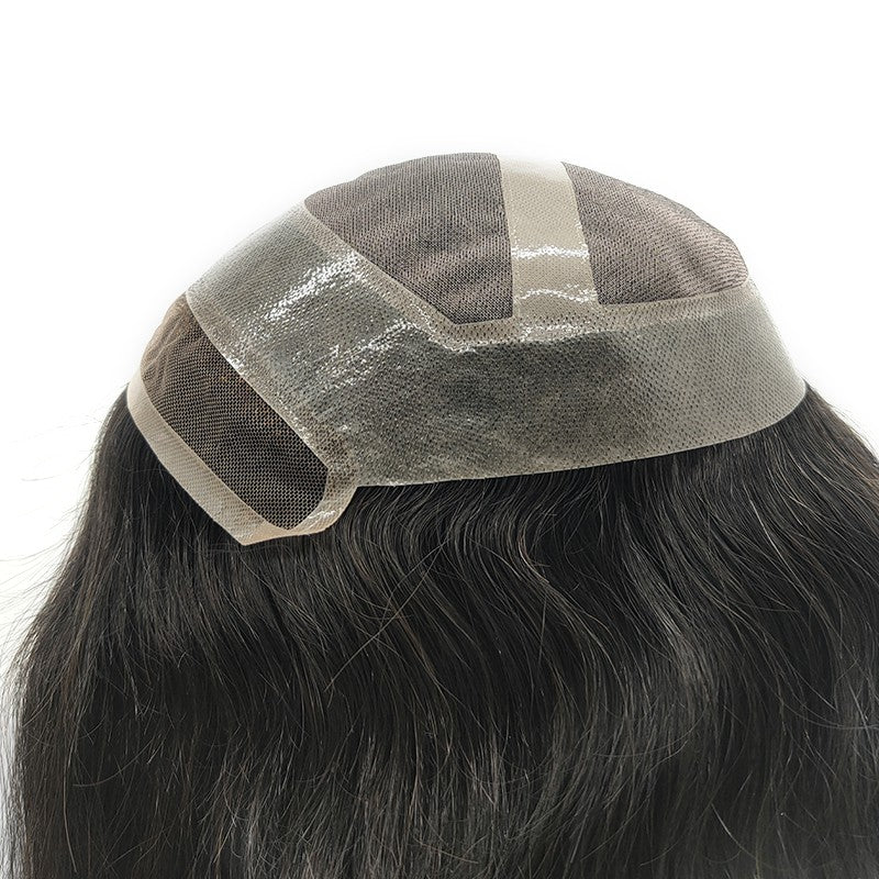 Noah 14'' Men's Long Hair Toupee in 1B Off Black | Men's Long Haircut Style