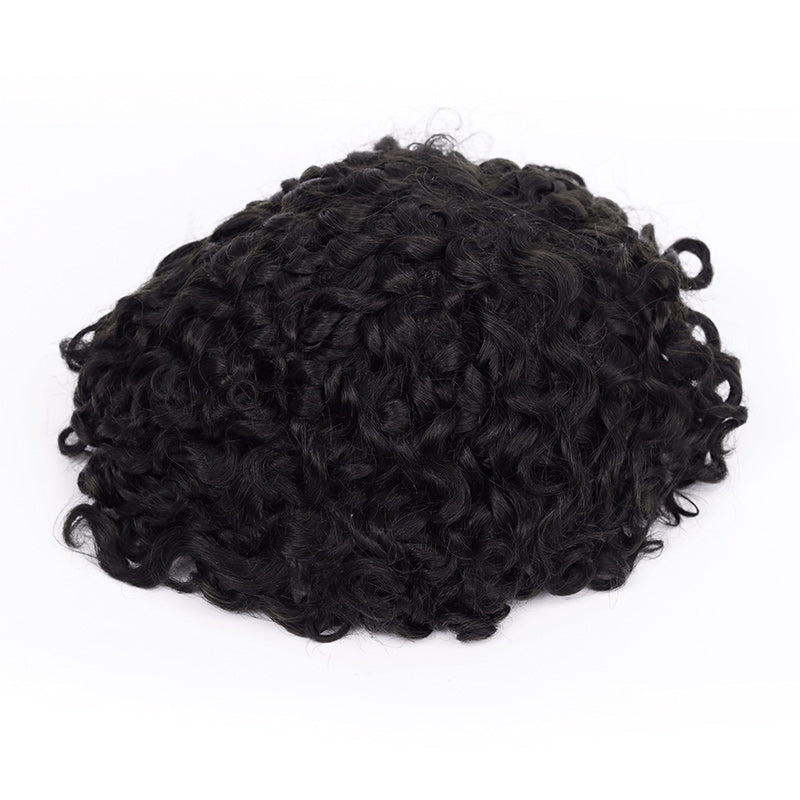 Clearance | Noah | Mono Top with PU Perimeter & Band and Lace Front | #1B Color | 6" Length | 10mm Curl