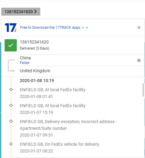 shipping status